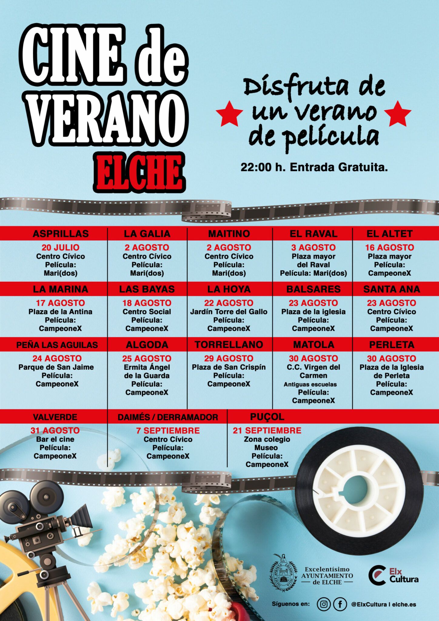 Cine verano pedanias Elche 2024