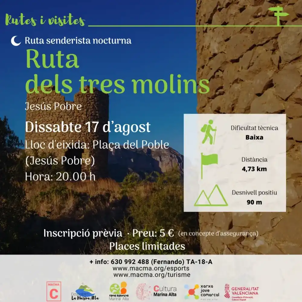 ruta dels 3 molins nocturna jesus pobre alicante