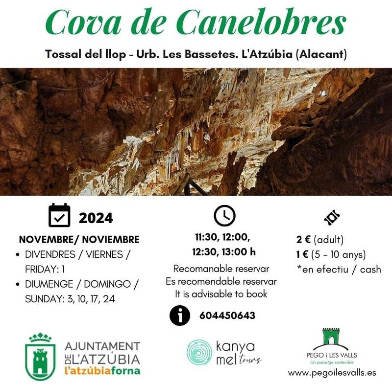 cueva canelobres adzubia pego visitas guiadas noviembre