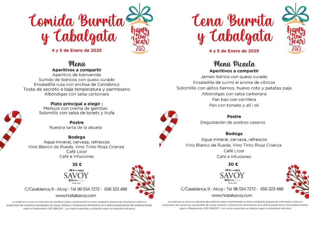 Nochevieja en Alcoy Burrita Cabalgata Comida y cena burrita cabalgata 2025