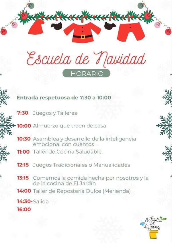Escuela Navidad Jardin Gigante horario 2024 Sant Vicent del Raspeig