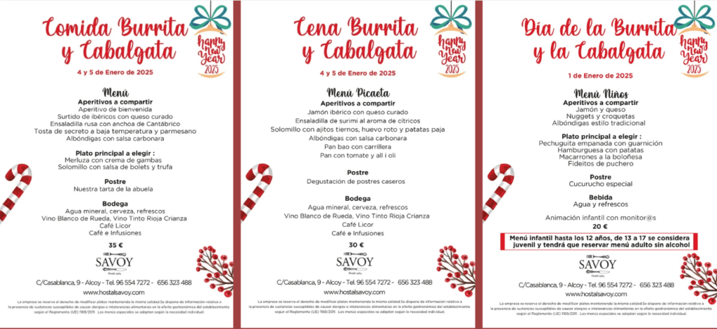 Menu Savoy Burrita y Cabalgata 2025